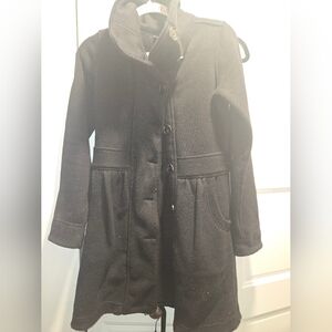 Patagonia Women’s Long Black Better Sweater Coat Sz S Fleece Lined Button Up